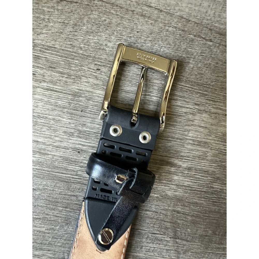 Michael‎ Toschi Black Leather Belt Black Perforated Rubber Section 40 EXCELLENT